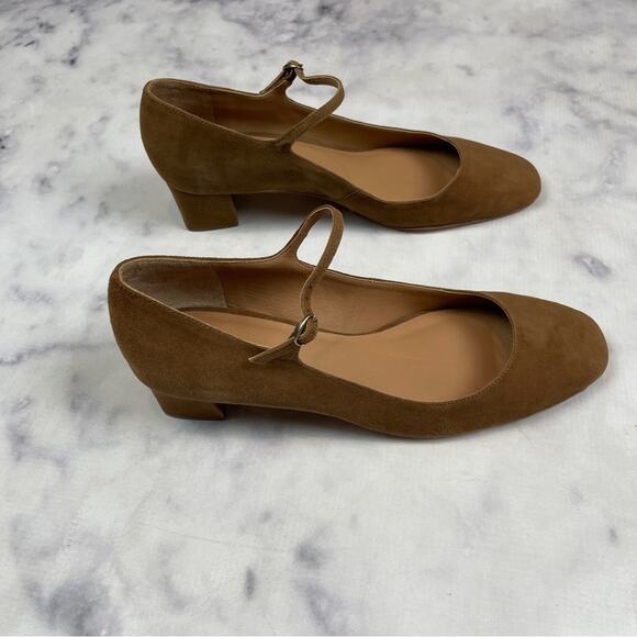 DOEN Tabac Brown Suede Mary Jane Low Heels Ballet Strap Pumps Sz 37.5 NWOB - Picture 4 of 11